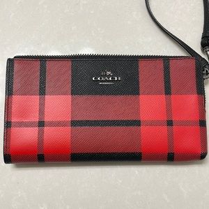 Coach buffalo check wristlet wallet